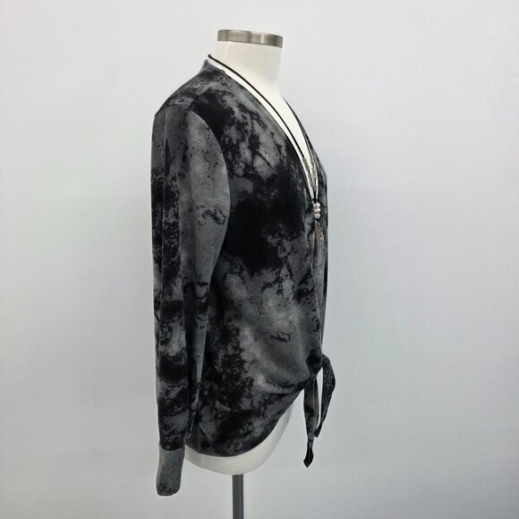 Colleen Lopez Women Open Front Tie Dye Long Sleeve Cardigan Sweater Black Gray M - Picture 2 of 15